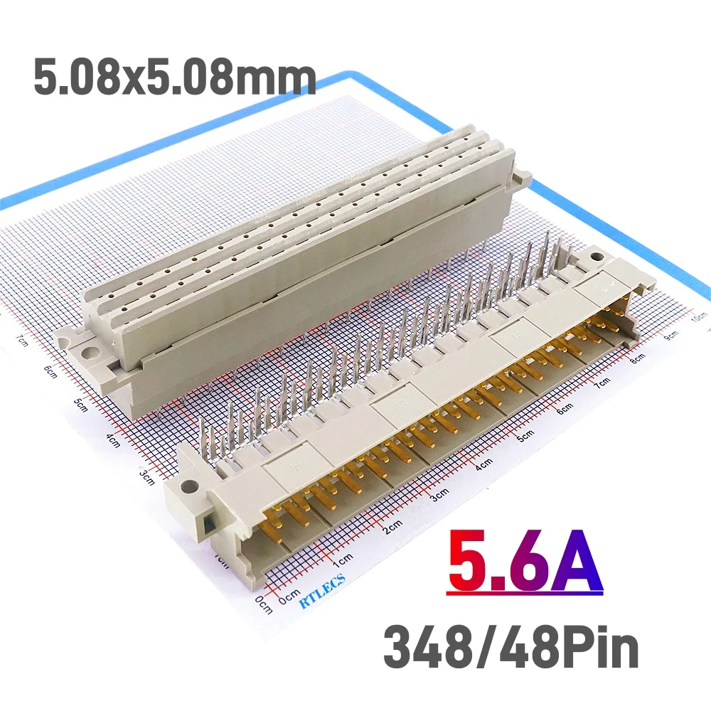 5.08mm Pitch DIN 41612 Connector 3 แถว 48 ตําแหน่ง 5.6A ชายมุมขวาซ็อกเก็ตหญิงแนวตั้ง Through Hole 3x16 Pin DIP