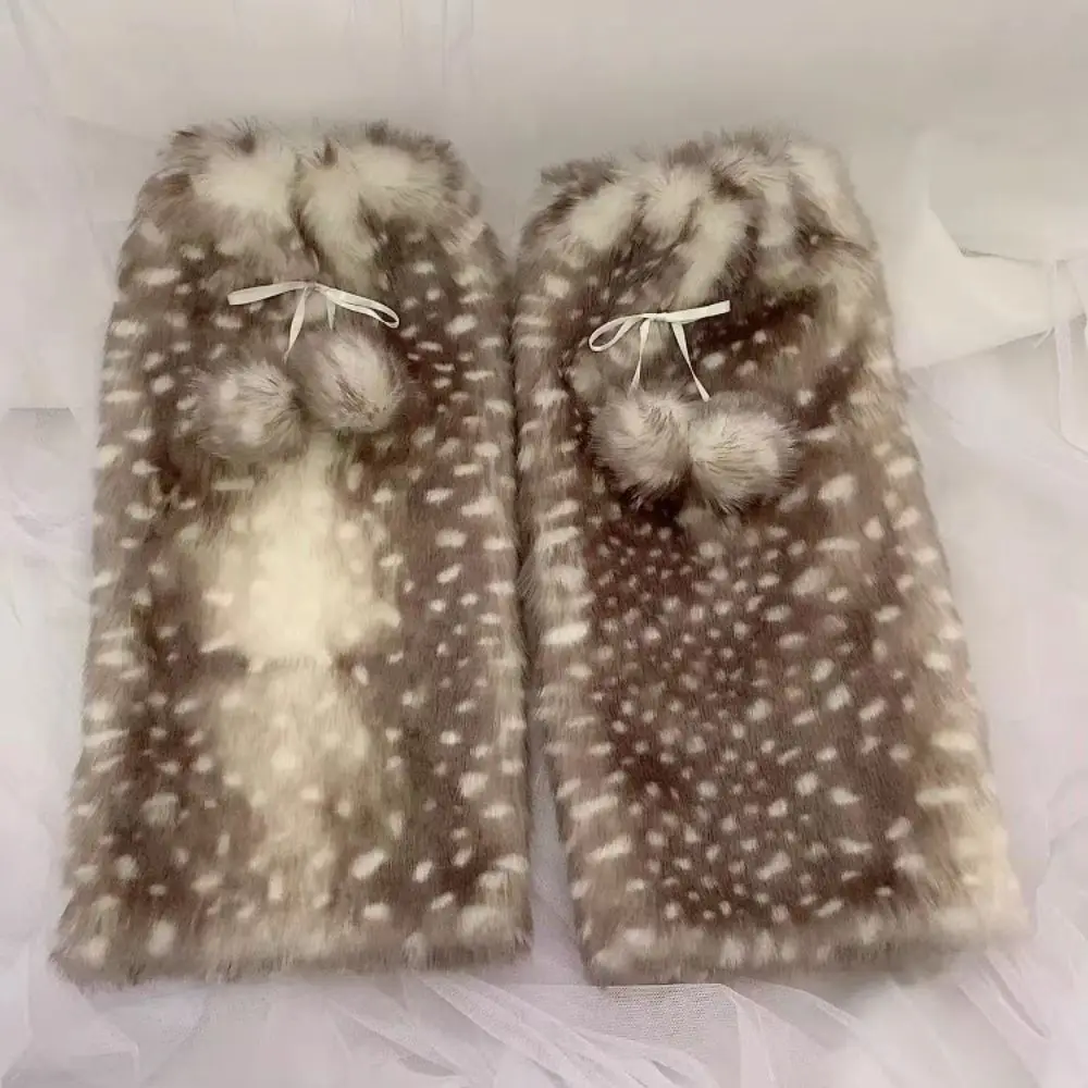 Винтажные зимние гетры в палевую горошек, меховые шариковые чехлы для ног, пушистые гетры Kawaii Lolita JK, чехлы для ног, уличная одежда