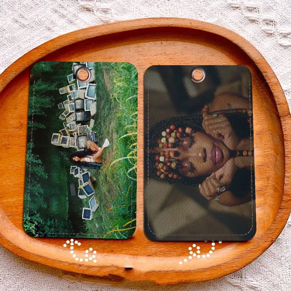 

S-SZA Singer Lana SOS 1Pc PU Leather Card Holder Keychain Key Ring Door Lock Access Tags ID Card Case Keychain Card