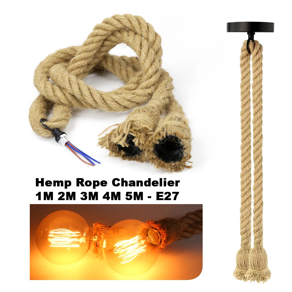 Vintage Retro Hemp Rope Pendant Lights Hanging Lamp E27 AC 85-265V Industrial Decor Home Restaurant Pendant Lamp Edison Hanglamp