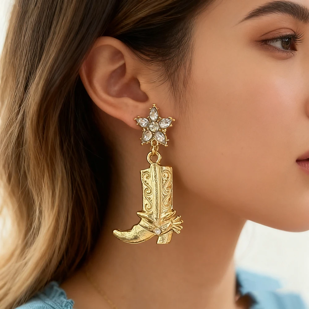 

Trendy Fashion Star Crystal Boots Pendant Shoes Shape Dangle Earrings For Women Gold Color Metal Earring Jewelry