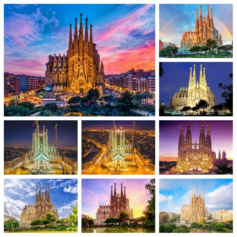 Sagrada Família templo famoso edificio de Barcelona pintura artística de diamante Diy 5d paisaje de España mosaico punto de cruz decoración de pared
