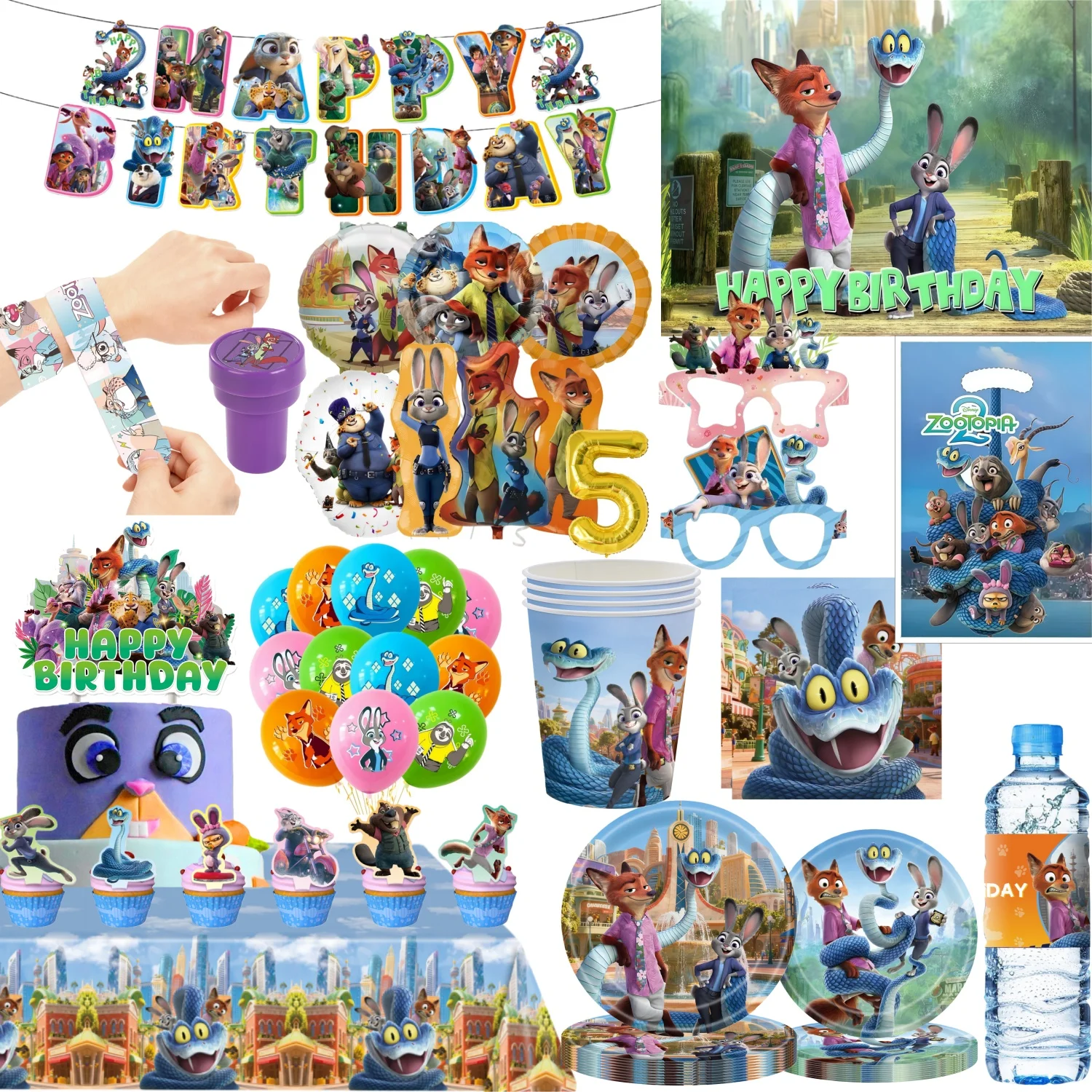 Zootropolis Décoration de fête d'anniversaire Vaisselle jetable Nappe Assiette Lunettes Sac cadeau Baby Shower Zootopia Faveurs de fête