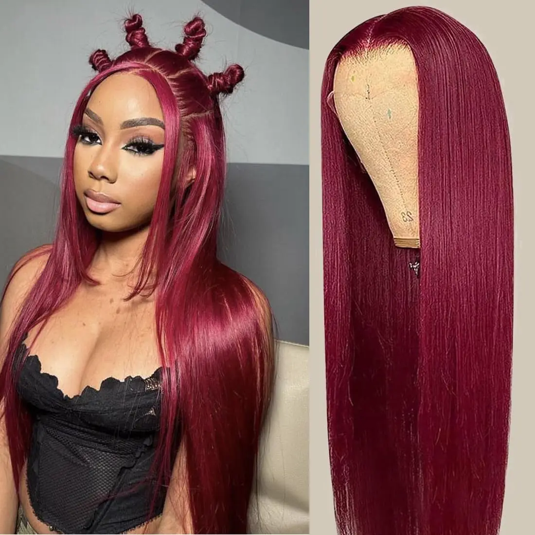 30 Inch 99J Burgundy Lace Front Wigs Human Hair Wine Red Colored Straight 13x4 Lace Frontal Wigs Human Hair Pre Plucked