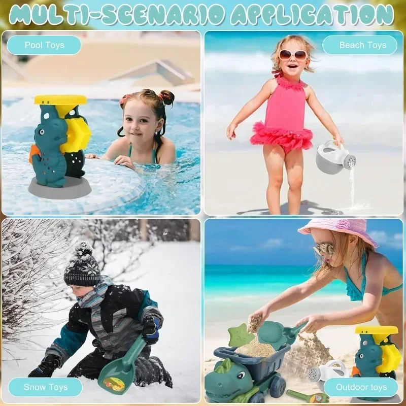 Conjunto de carro e pá de brinquedo de praia-brinquedos de areia com tema de dinossauro com draga de ampulheta divertido kit de atividades de praia para crianças de 3 a 8 anos colher de areia
