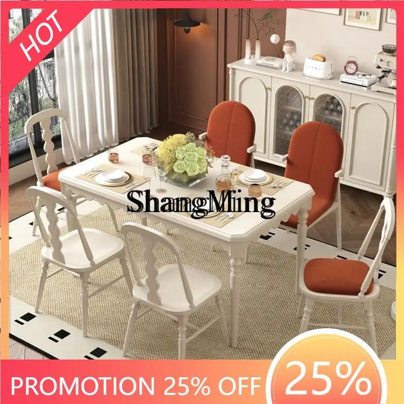 

ZYY Home High Value Retro Solid Wood Dining Table and Chair Set Modern Simple Light Luxury Home Rectangular Dining Table