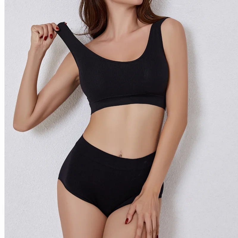 Conjuntos de sutiã sem costura para mulheres, calcinha de cintura alta, terno cueca sem fio, bralette acolchoado macio, bralette sem costas