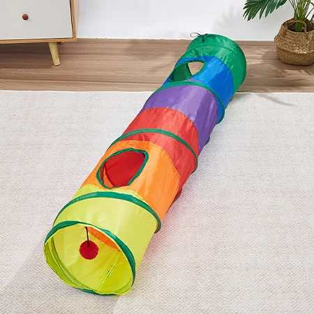 

Hot Selling Rainbow Polyester Foldable Cat Tunnels Factory Wholesale Soft Removable Tubes for Cats