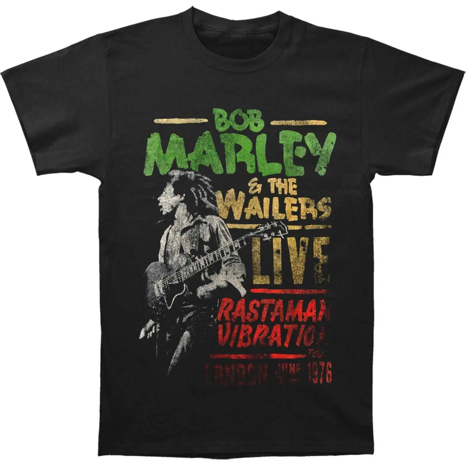 Men's Bob Marley Rastaman Vibration Tour 1976 Slim Fit T shirt XX Large Black