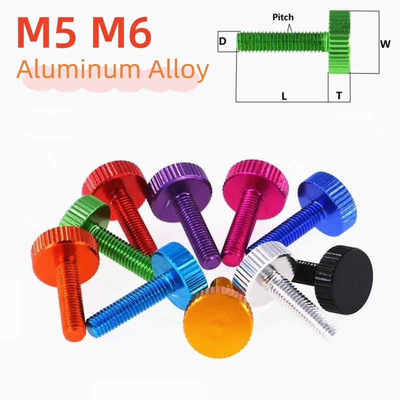 5pcs M5M6 Aluminum Alloy Thumb Screw Colourful Computer Case Side Panel Hard Disk Hand-tighten Screw Anodized Hand Tighten Bolts