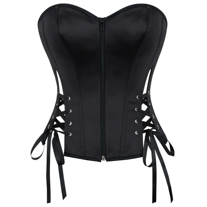 

Black Gothic Corset Zipper Front Steampunk Hot Girl Waist Lace-up Corsets Fashion Halloween Party Bustier Tops Plus Size