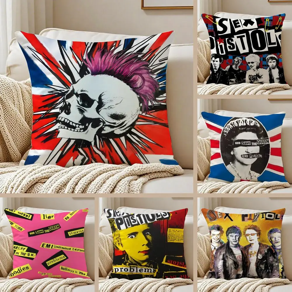 Punk British Rock Band S-Sex P-Pistols Cushion Cover Pillowcase Anti-dustmite Invisible Zipper Short Plush Sofa Cushion