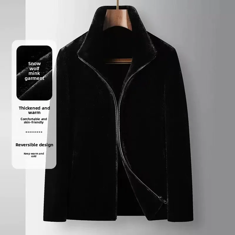 

2025 Winter New Men's Pike Clothing Stand up Collar Double sided Wear Thick Warm Artificial Fur One piece Cold resistant Coat