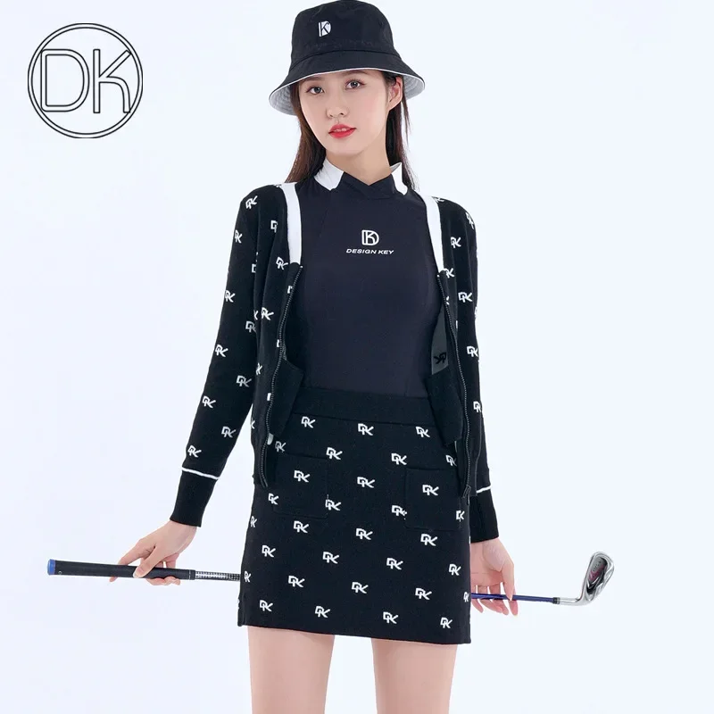 DK Korean Autumn WinterGolf Women Clothing Sets quick-drying Lady Long Sleeved T Shirt Zip Polo Shirt Slim Sport Skirt Lady Suit