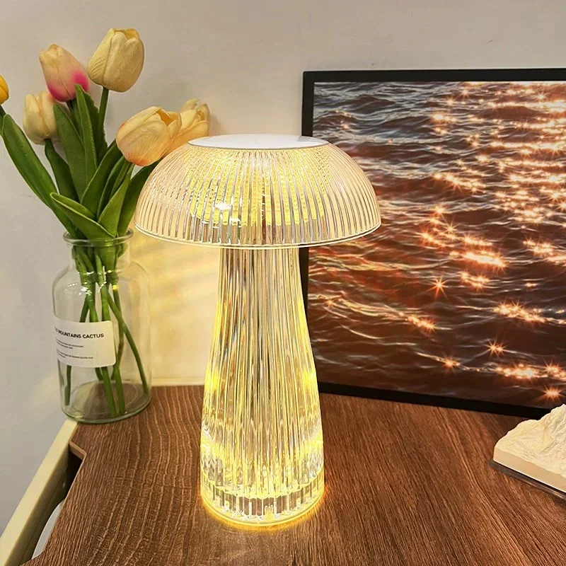 16 Color LED Crystal Mushroom Table Lamp Stunning Ambient Light Touch Night Light for Restaurant Cafe Bar Living Room Bedroom