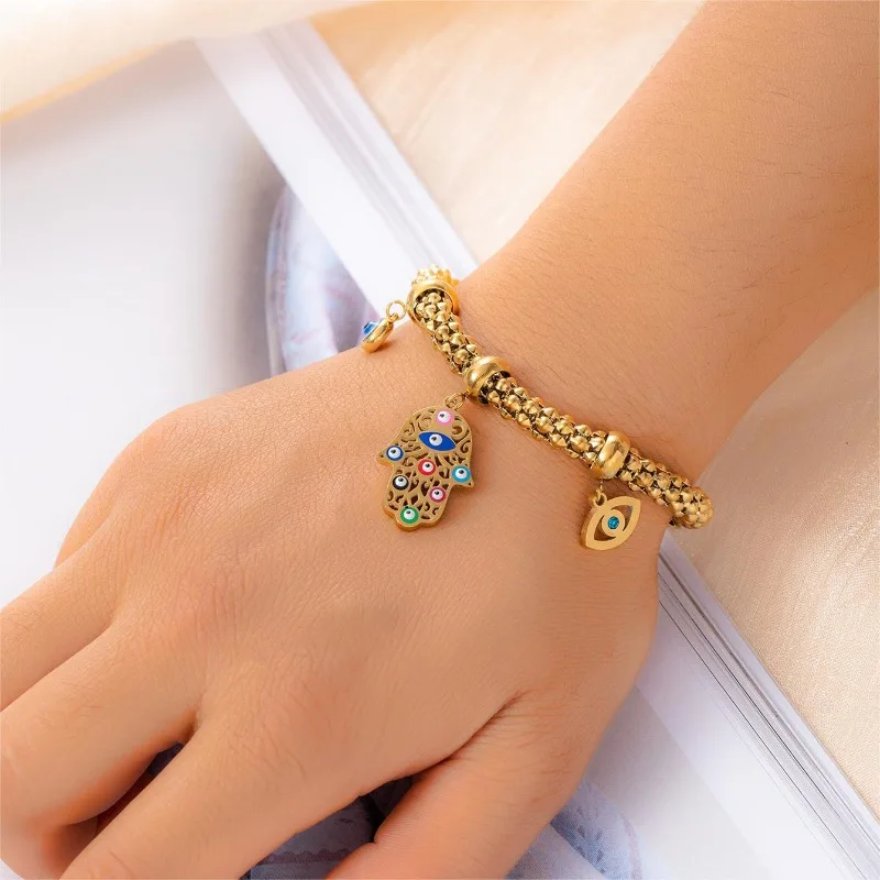 الفولاذ المقاوم للصدأ يد فاطمة سحر سوار للنساء أزياء Türkiye عين الشر الإسورة المجوهرات هدايا بالجملة