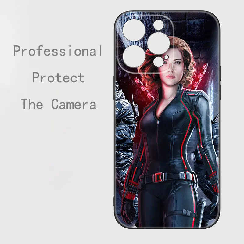 Funda de silicona negra de Marvel Black Widow para Apple iPhone, 12, 13 Mini, 11, 14, 15 Pro Max, 7, 8 Plus, X, XR, XS, SE, 2020, 2022