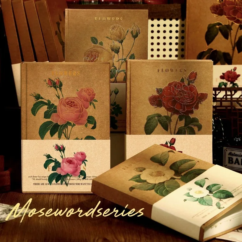 Rose Pattern A5 Vintage Notebook 114 Sheets 120gsm Thick Paper Lined Journal Diary Student Stationery Gift