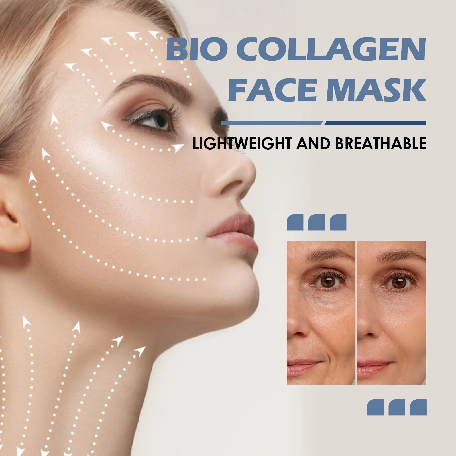 Máscara Facial Bio Colágeno, Clarear Linhas Finas, Refirmante, Hidratante, Clareamento, 5Pcs