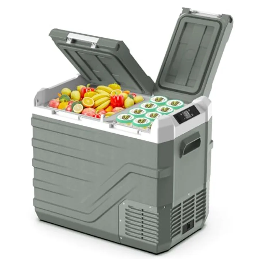 

Portable 12V/24V Car Refrigerator for Camping RV Use, Dual Zone 41-Quart Electric Cooler with Aluminum Interior, Black, -468 Ad