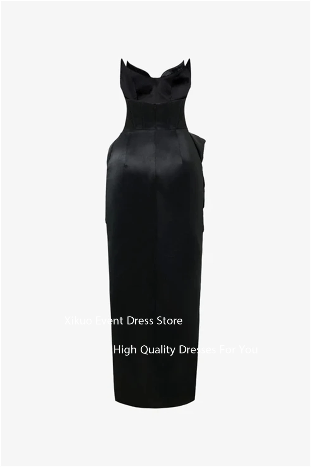 فساتين سهرة Xikuo كريستال سوداء بفتحة مستقيمة من Vestidos De Gala بطول الكاحل مكشكشة فساتين المشاهير حسب الطلب