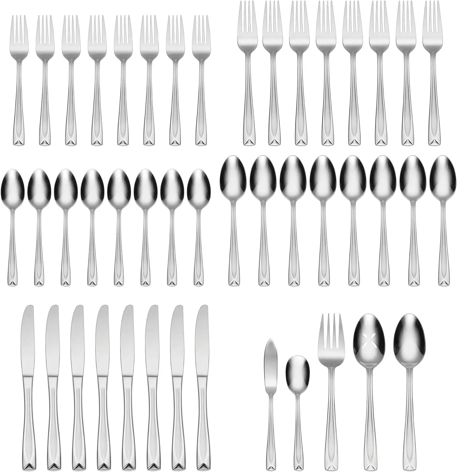 Satin 45 Piece Everyday Flatware Set, Service for 8, 18/0 Stainless Steel, Silverware Set, Dishwasher Safe