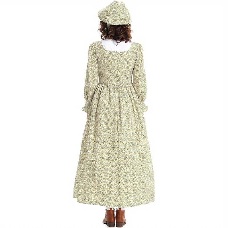 الأزياء والاكسسوارات أزياء الهالوين البراري الاستعماري الأصفر فستان زهري المئزر الرائد زي