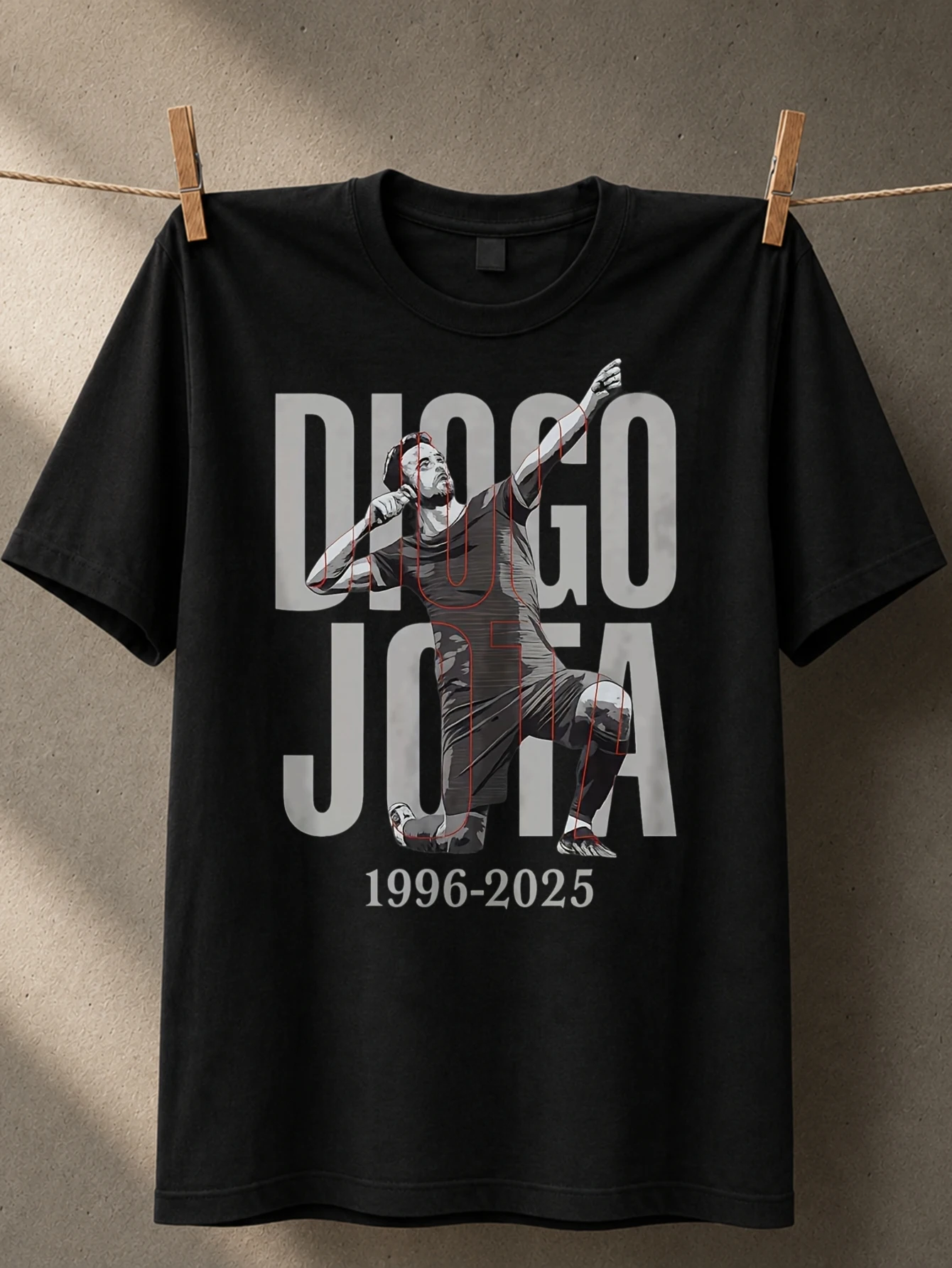 Diego Jota 19962025 monochrome athlete pose over giant gray name text memorial inspired sports  Unisex All T-Shirt