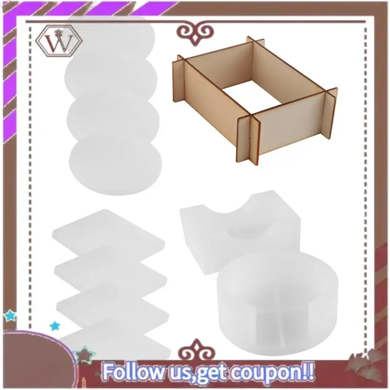 ABBG-Silicone Coaster Molds For Resin Casting,Epoxy Resin Coaster Molds Kit Including 8 Pcs Coasters And 2 Pcs Holders Molds