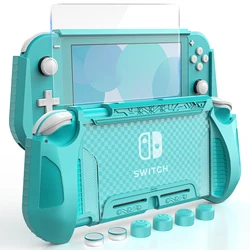 ปลอกป้องกันลายสก๊อต TPU สําหรับ Nintendo Switch Lite พร้อมฟิล์มกันรอยกระจกนิรภัยป้องกันรอยขีดข่วนและปุ่มกด 6 อัน