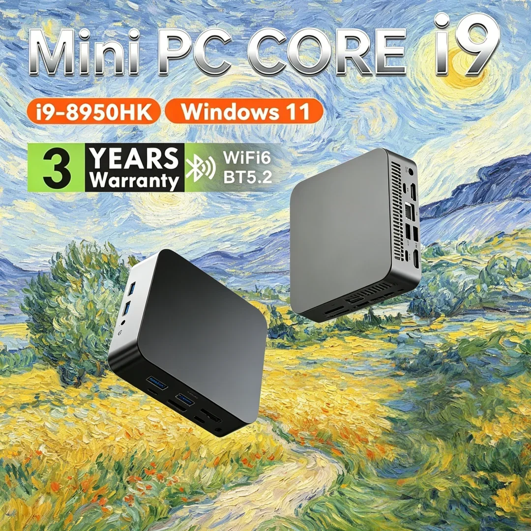 Luxurious Miniature MINI PC Windows 11 Pro Core I9 8950HK 32GB RAM 1TB 2TB SSD WIFI 6 BT5.2 4K HD Fashion Home