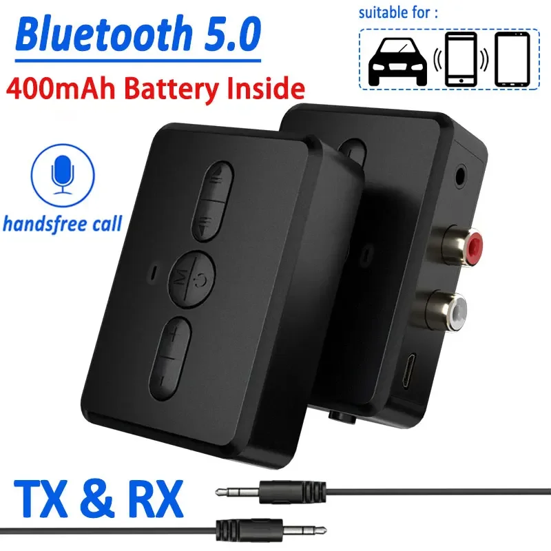 Bluetooth 5.0 Audio Receiver Transmitter RCA 3.5mm AUX Jack Music 400mah Stereo Wireless Adapter Handsfree Call For Car PC TV