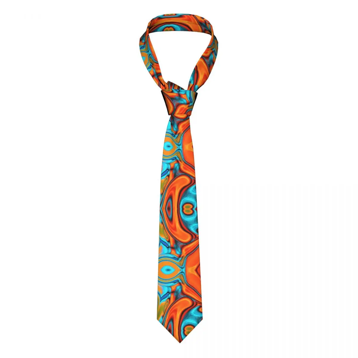 

Modern Turquoise Orange Swirls Necktie Men Women Polyester 8 cm Marble Neck Tie for Men Casual Wide Suits Accessories Gravatas