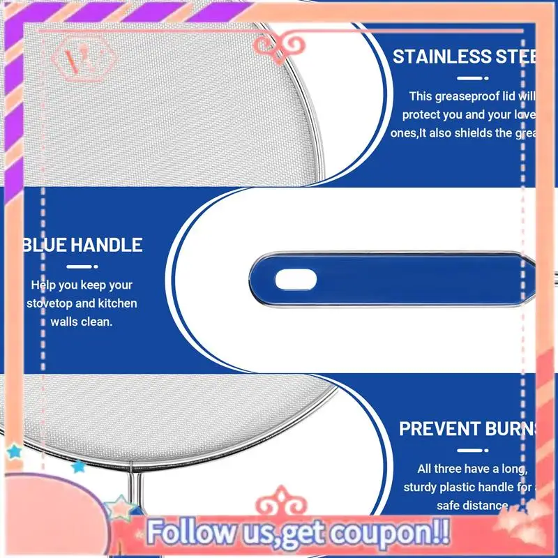 

Upgraded 3 Pack Grease Splatter Screen For Frying Pan Cooking,Stainless Steel Guard,Hot Oil Shield To Stop Prime Burn