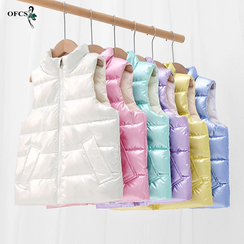 

Winter Kids Solid Thickening Keep Warm Down Vest Boy Girl Waistcoats 4-16Years Young Children Clothes Turtleneck Sleeveless Coat