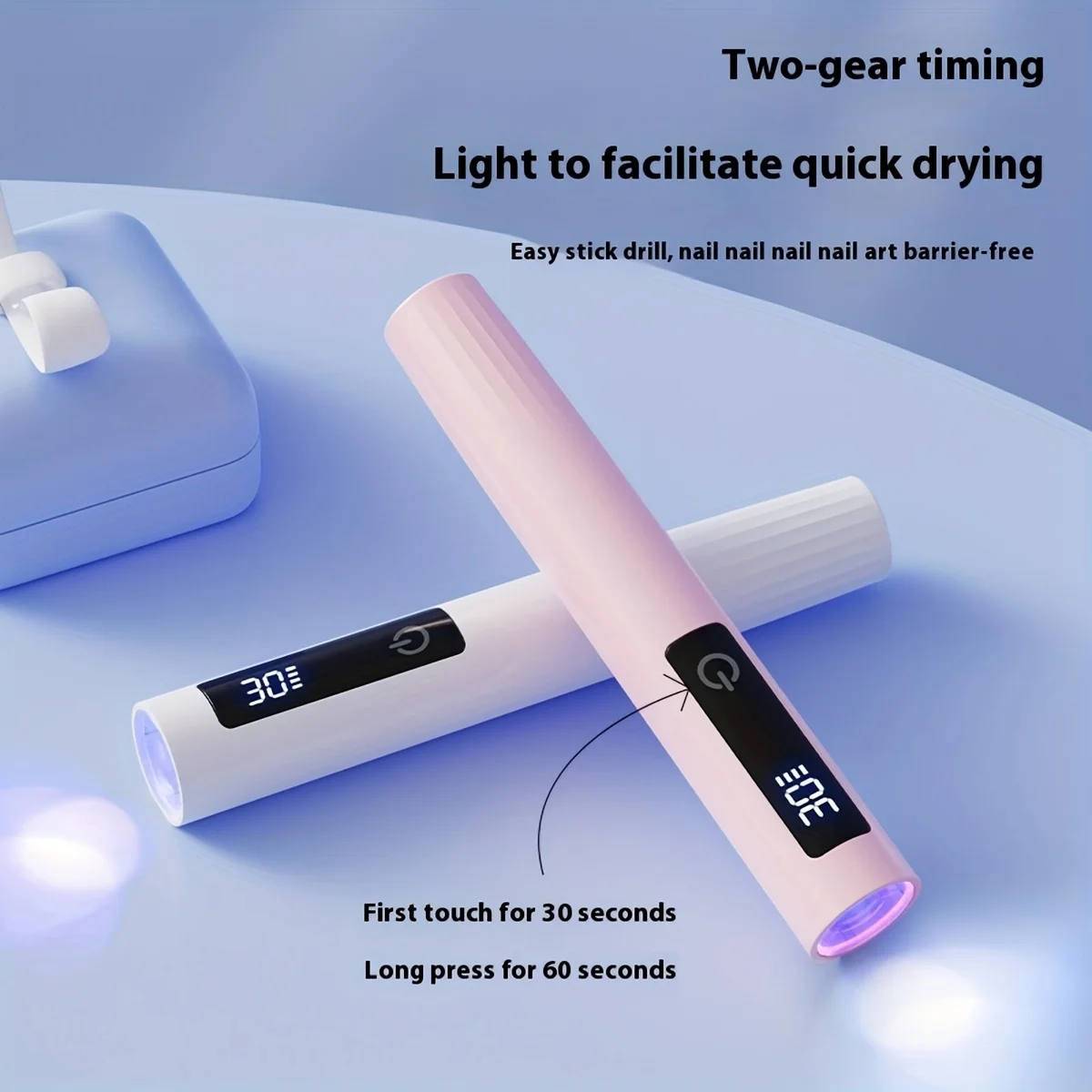 مصباح أظافر LED صغير محمول باليد لأظافر الجل مع حامل وتحكم بشاشة LCD ومستويين قابل للتعديل للعلاج السريع