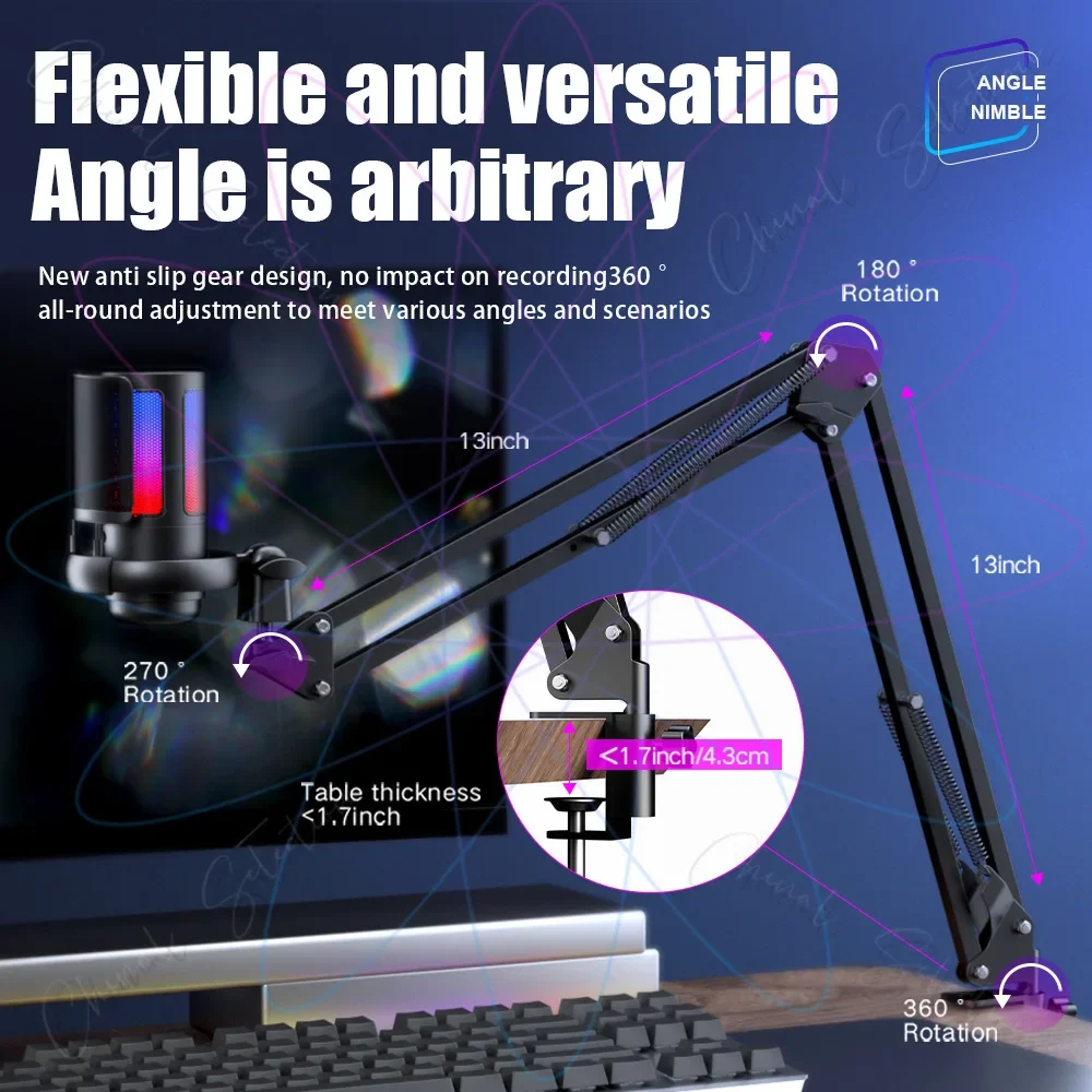 USB Desktop Microphone with RGB Two-color Gradual Change Lighting Computer Game Competitive Live Broadcast Capacitor Microphone