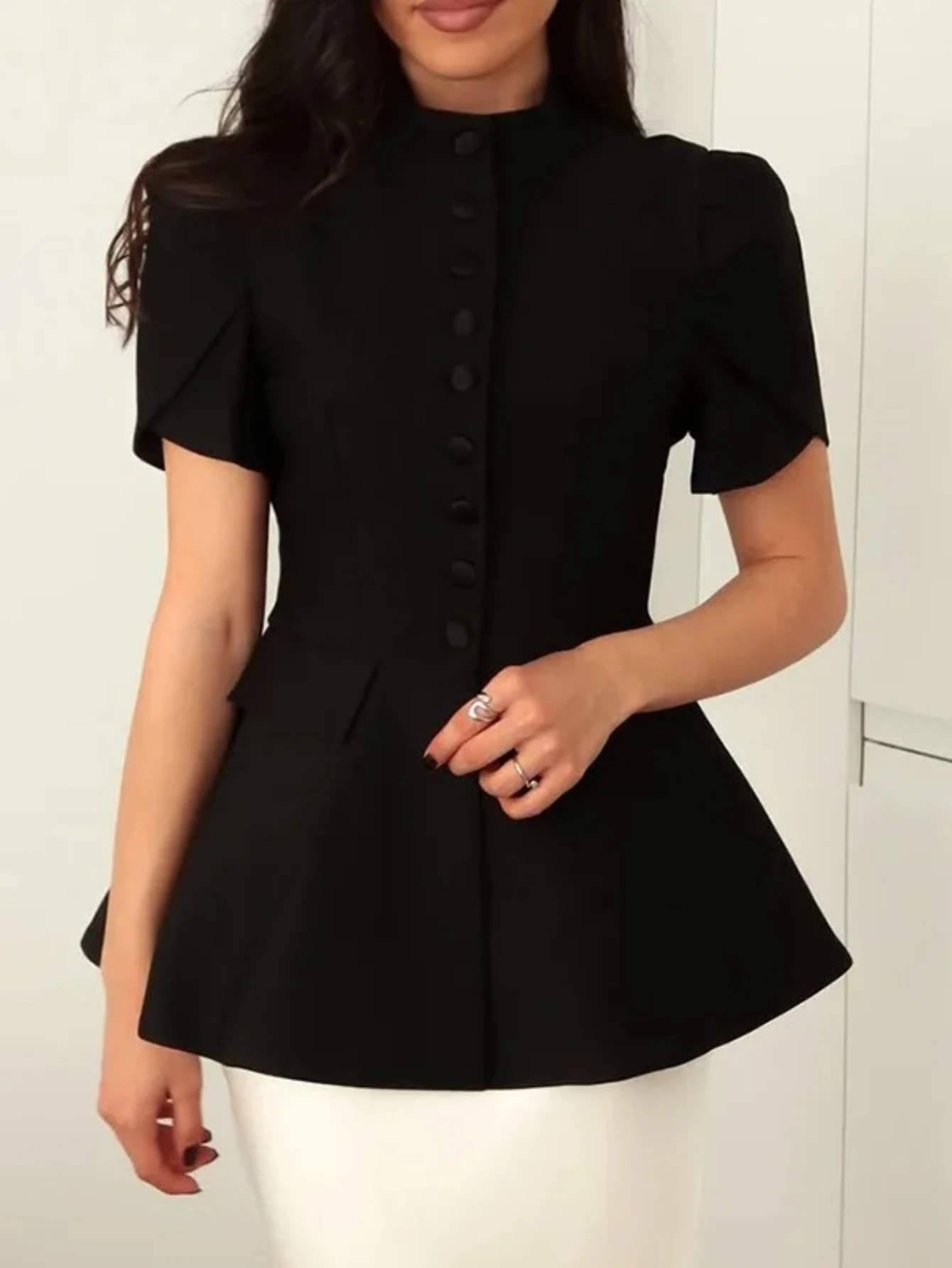 

New Fashion Fashion Blazer Jacket Stand Collar Button Front Solid Color Slim Fit Short