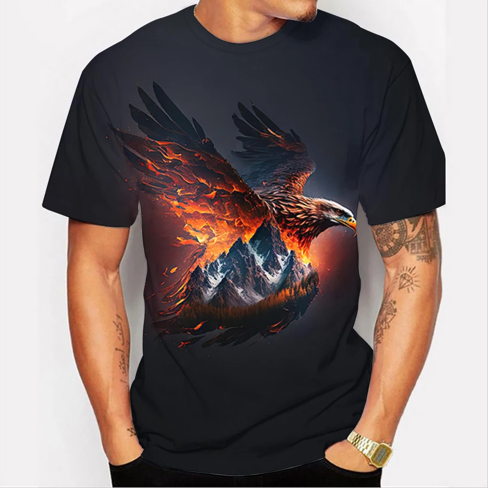 

New Funny 3D Eagle Pattern Printed Men's T Shirt Outdoor Casual Crew Neck Short Sleeve Hip Hop Trend Clothing Summer Loose Tops