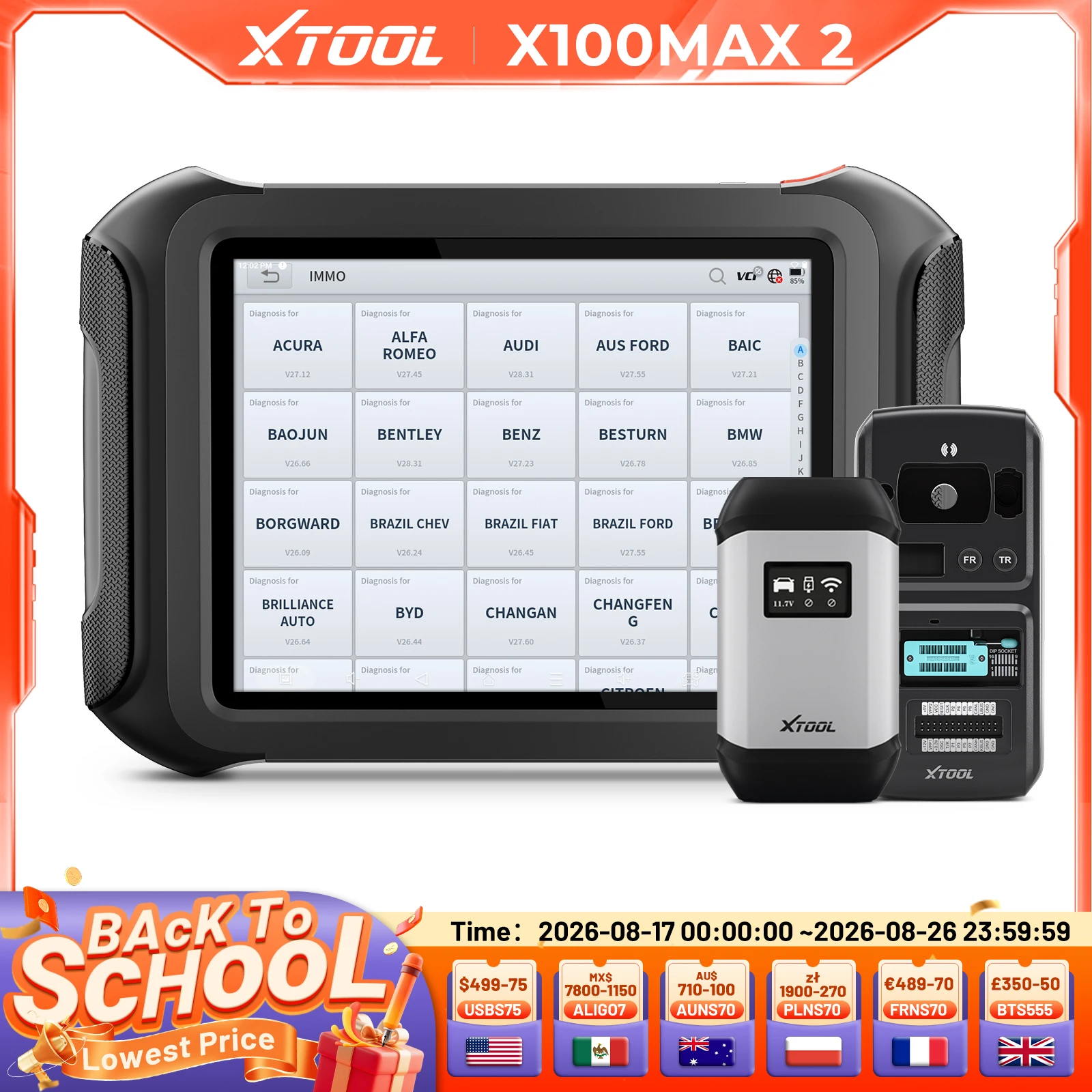 XTOOL X100 MAX2 Car Key Programmer J2534 Programming with KC501 All Key Lost All System Diagnostic EUC Coding CAN FD PK X100PAD3