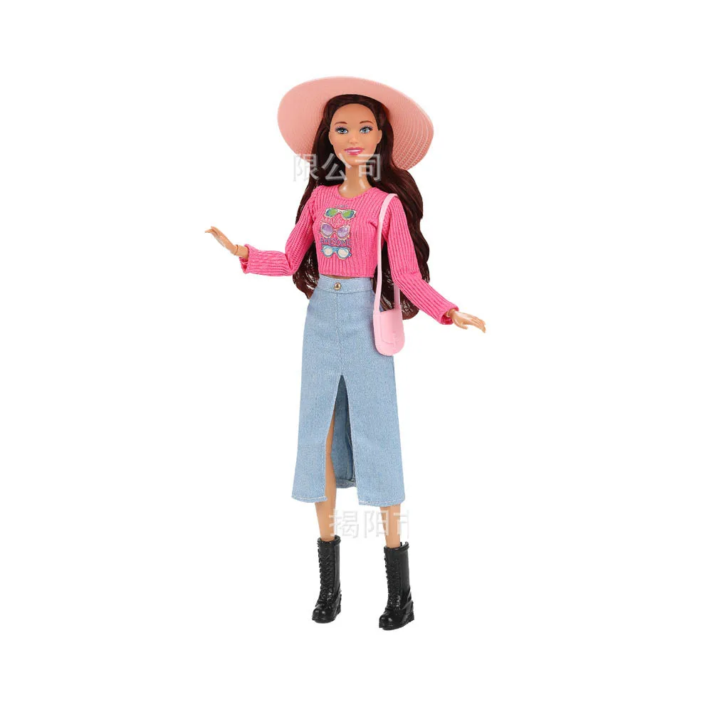 30cm European Fashion Girls Princess Doll Trendy Casual Top + Denim Skirt Set 1/6 BJD Dolls Joints Movable Kids Play House Toy