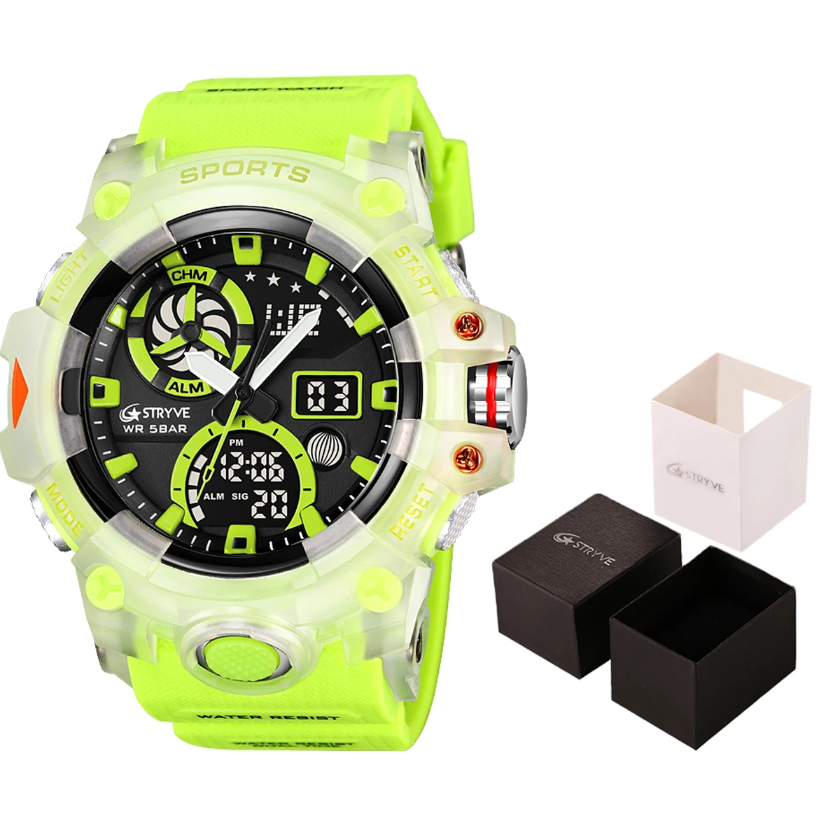 

2023 New STRYVE Men's Watch Fashion Double Movement Men's Watch Week Calendar Multifunctional Waterproof Watches 8027 with Box