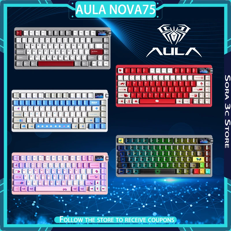 

AULA NOVA75 Mechanical Keyboard Wireless Tri-Mode with Intelligent Display Screen Multi-function Knob Customized Gaming Keyboard