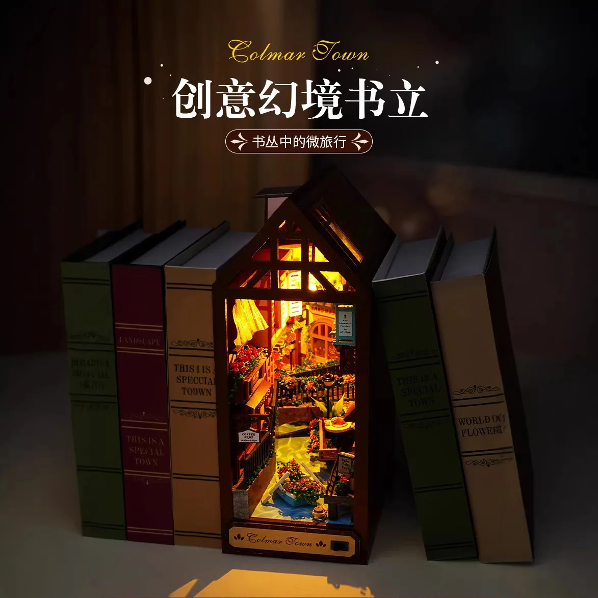 

DIY Book Nook Kit Miniature Diorama Scene, 3D Wooden Puzzle Building Block Assembly Model Ornament Creative Gift for Adults