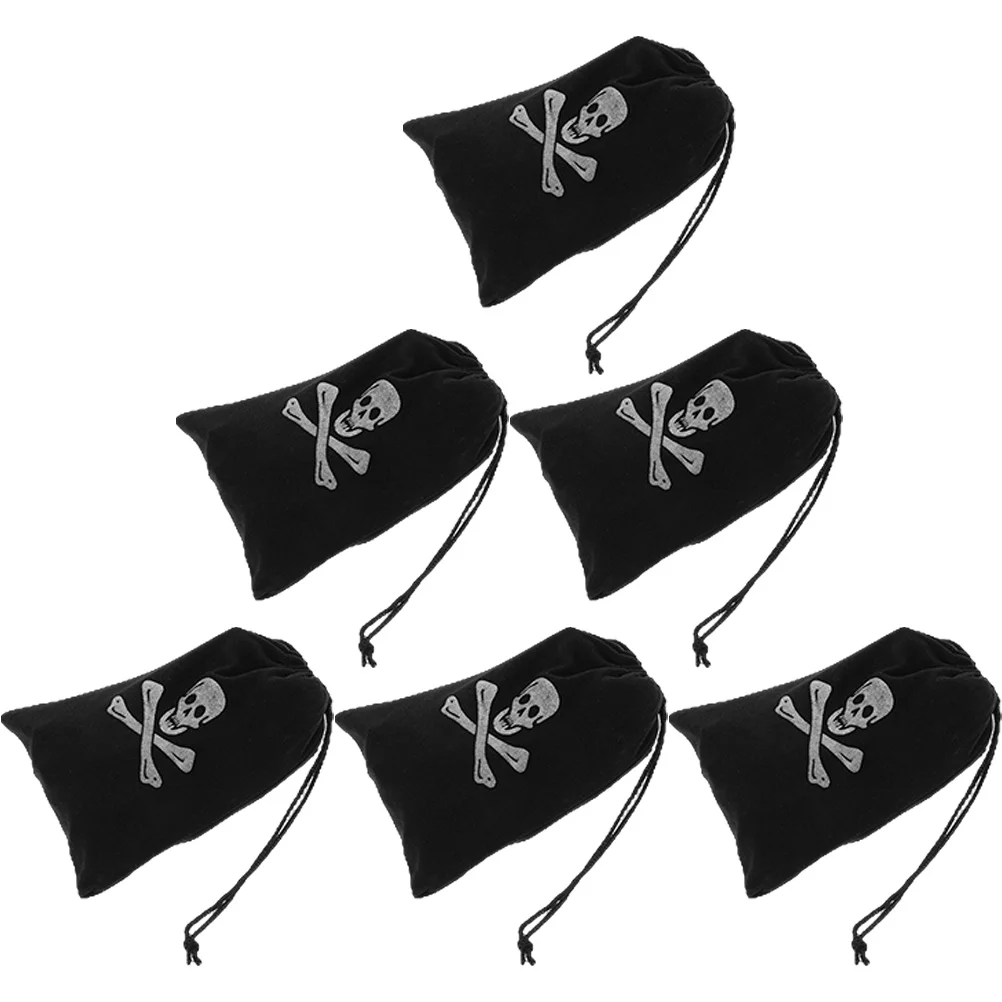 6 Pcs Pirate Skull Halloween Outdoor Decorations Prop Gift Container Drawstring