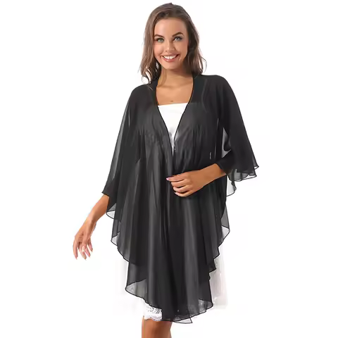 Women Chiffon Bolero For Evening Dress Mother of Bridal Jacket Out Coat Bridesmaid Wraps