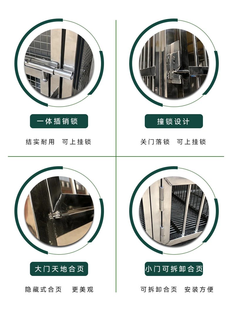 Factory Price  Silver Stainless Steel Dog Kennel Crate with Feeding Bowl Pull Tray Windproof Dog House