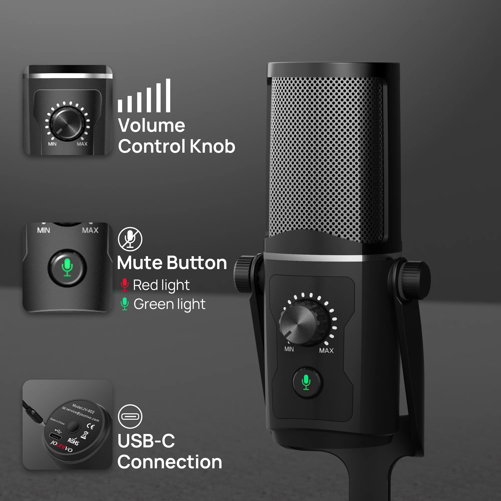 Microfono per PC da gioco USB per Streaming di podcast, microfono Desktop a condensatore per Computer RGB per Video YouTube