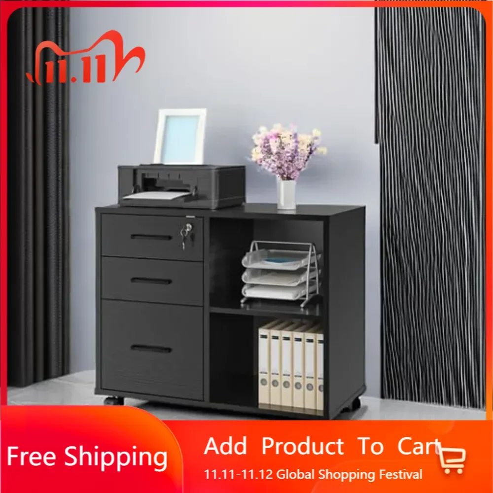

Трехсекционные офисные шкафы для документов, мобильная боковая подставка для принтера с открытой полкой для хранения, передвижной шкаф для документов на колесиках для дома и офиса.