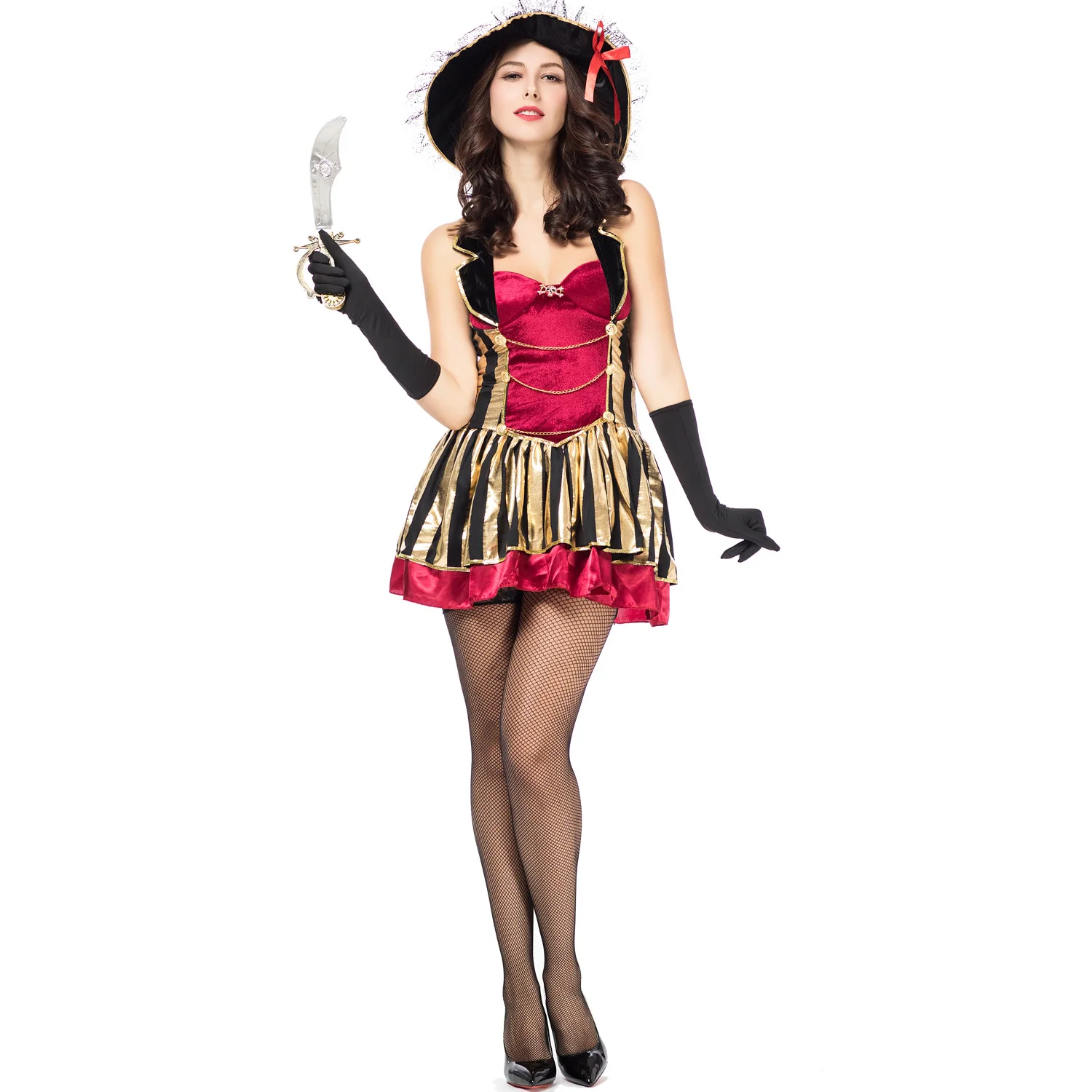 

Gothic Caribbean Jack Captain Pirate Costume Women's Halloween Sailor Outfit Role-playing Uniform Female Fashion Trend